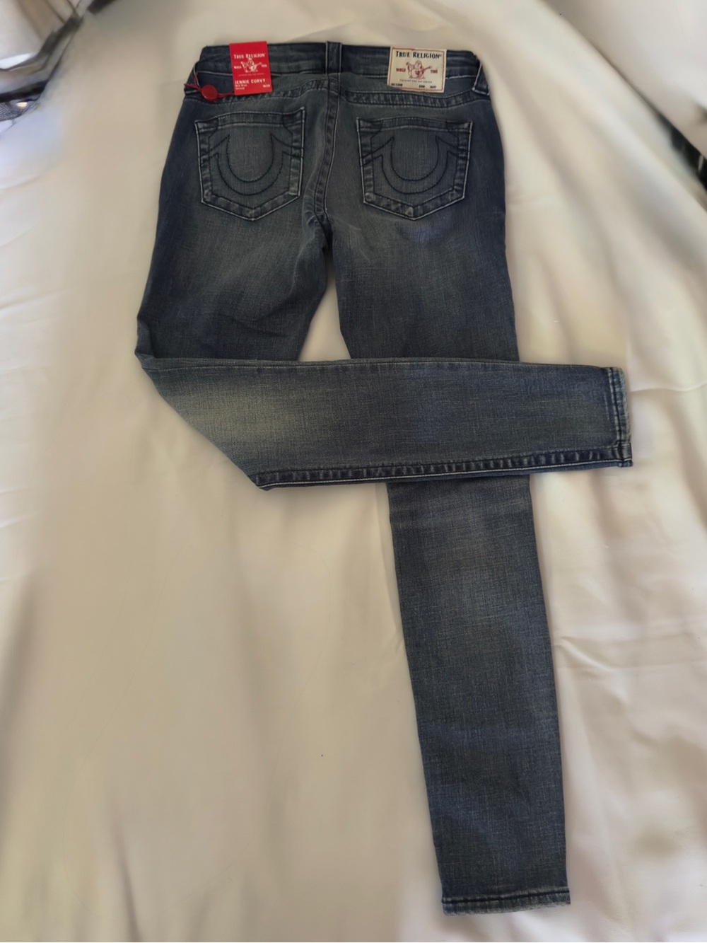 True Religion Jennie Curvy Mid Rise Skinny Dark Blue Jeans Denim Womens W28 NWT